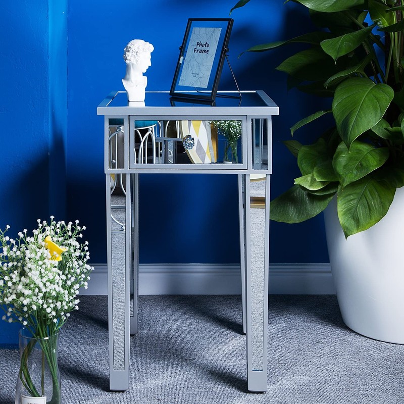 VINGLI Mirrored End Table with Drawer Silver Modern 1 Pack, gallery