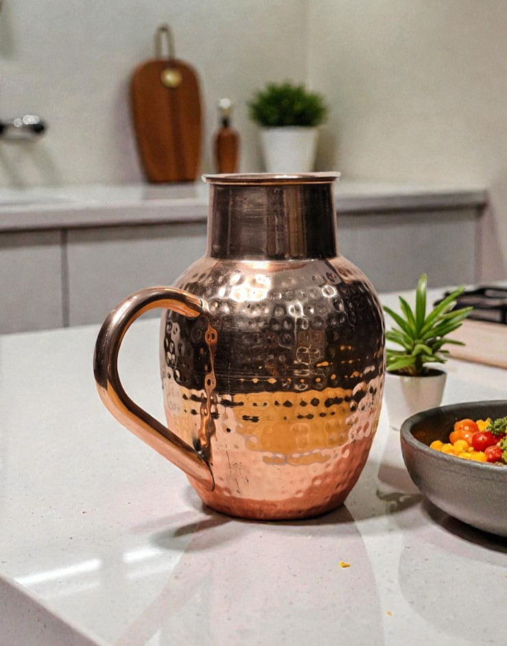 Pure Copper Water Pitcher Set 1.5L with 2 Tumblers Ayurvedic Drinkware gallery