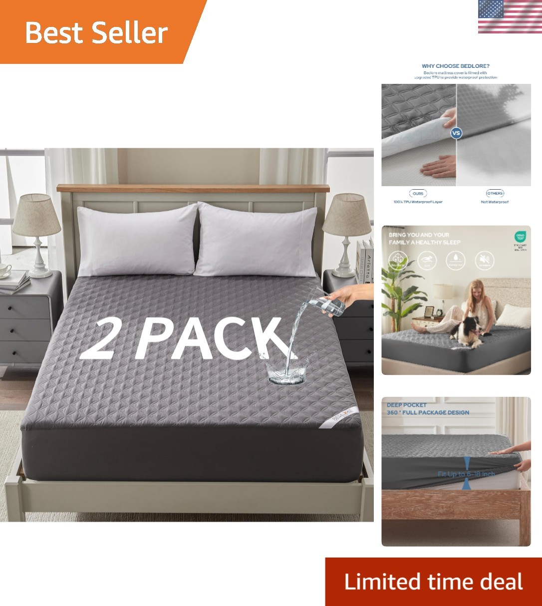 2 Pack Queen Waterproof Mattress Cover - Soft, Breathable & Noiseless gallery