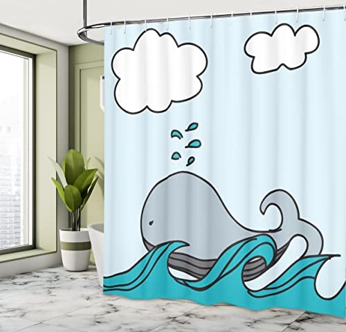 Nautical Shower Curtain, Floating Whale 69"W x 75"L (Pack of 1) Blue Cream gallery