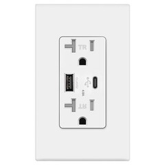 USB Type C 4.8A Wall Outlet Dual High Speed Duplex Receptacle 20 Amp, Smart Fast