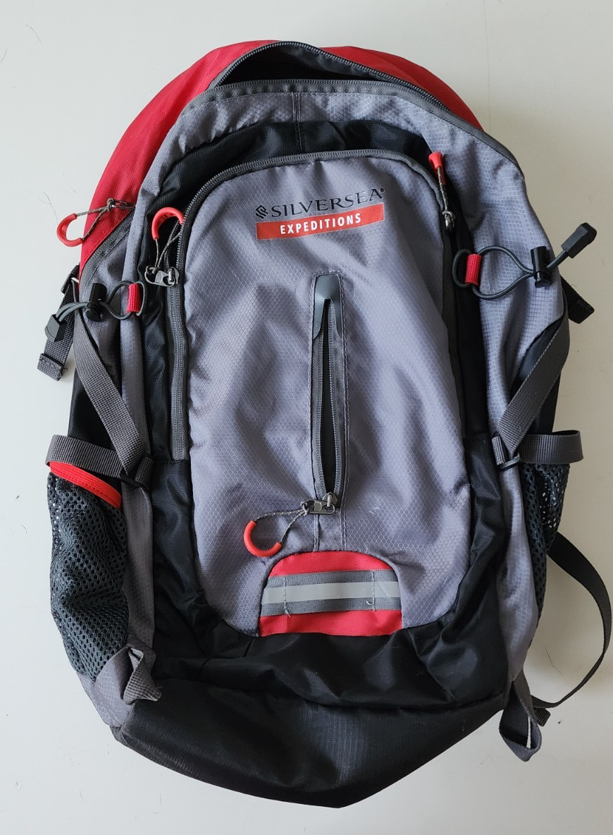 SilverSea Expeditions Backpack Gray Red Padded Bag Travel Multiple Zip Pockets 3