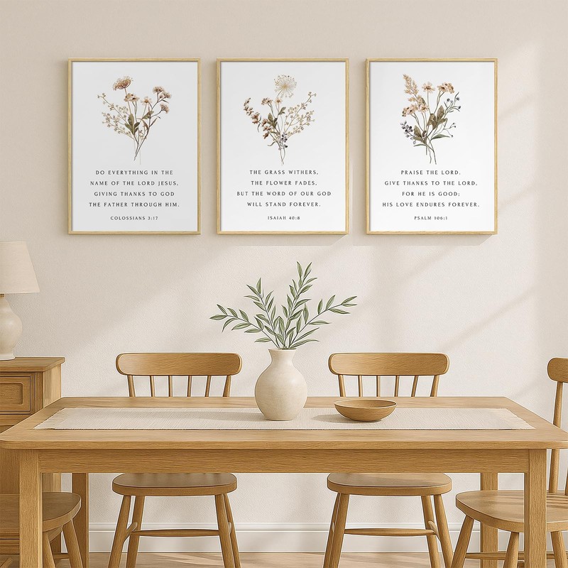 Framed Christian Scripture Wall Art Set of 3, Wildflower Floral Bible Verse P... gallery
