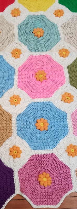 Unique Vintage Handmade Crocheted Afghan Blanket Colorful Wool Yarn 81 x 63"s gallery
