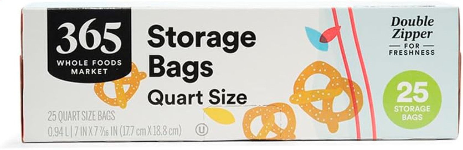 Food Storage Bags Quart, Secure Double Zip Seal, 25 Count, BPA Free Polyethylene gallery