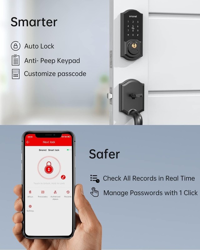 SMONET Smart Deadbolt Keyless Entry Fingerprint Digital Keypad IC Fobs Door Lock gallery