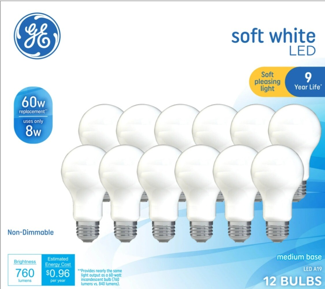 GE LED Light Bulbs, 60 Watt,Soft White,A19 Bulbs,Medium Base,Frosted Finish,12pk gallery