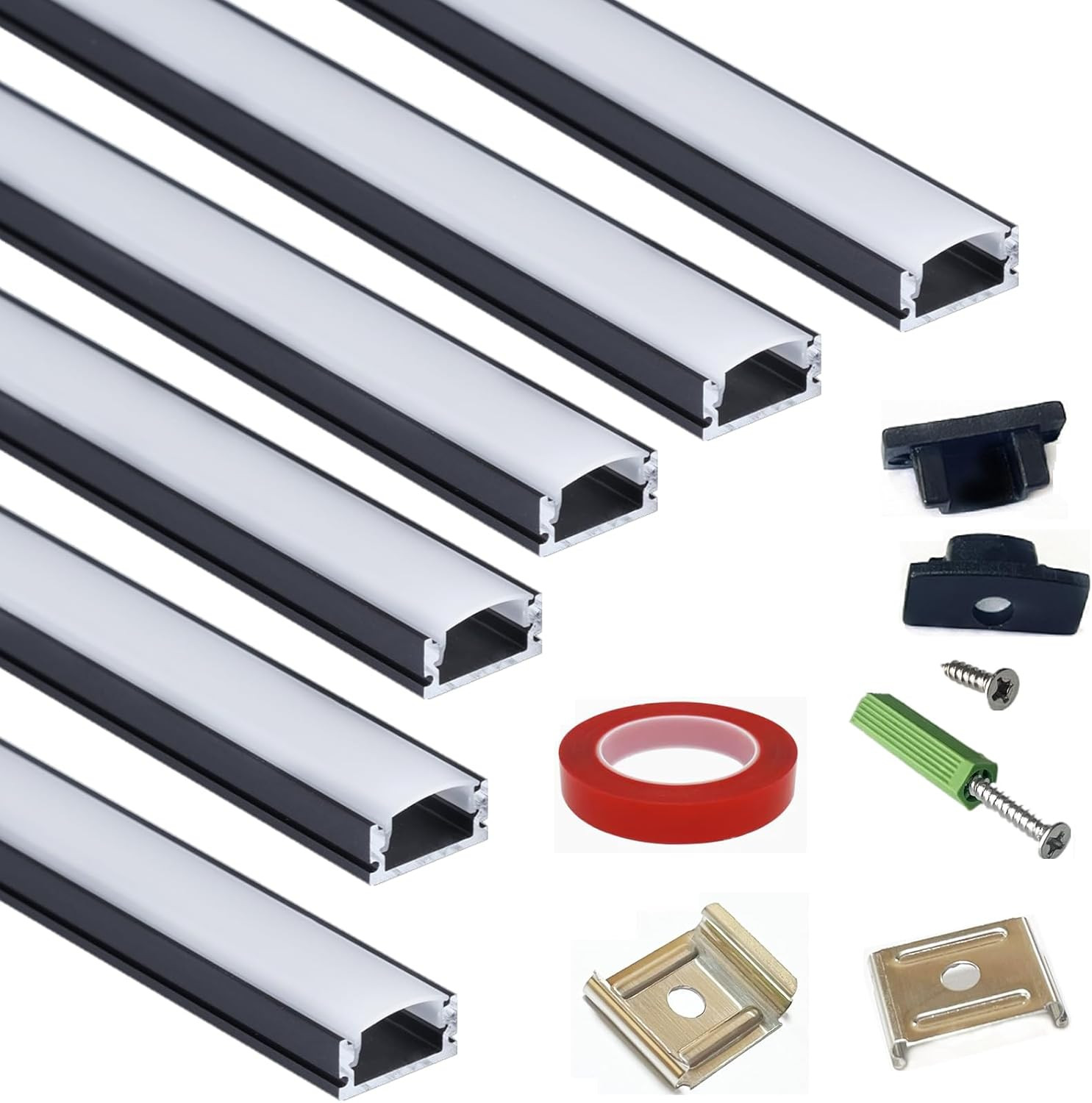 6-Pack 16-Inch U Shape Surface Mounted LED Strip Black Channel with anti UV Diff gallery