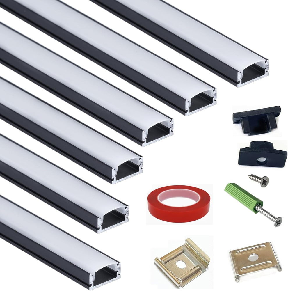 6-Pack 16-Inch U Shape Surface Mounted LED Strip Black Channel with anti UV Diff