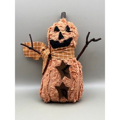 Primitive Pumpkin Jack-o-Lantern Rustic Halloween Fall Decor Twig Arms Scarf 7″