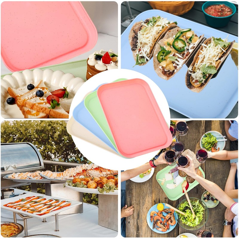 Multicolor Plastic Serving Tray 4 Pack 8.66x12 Inch Rectangular Heavy Duty gallery
