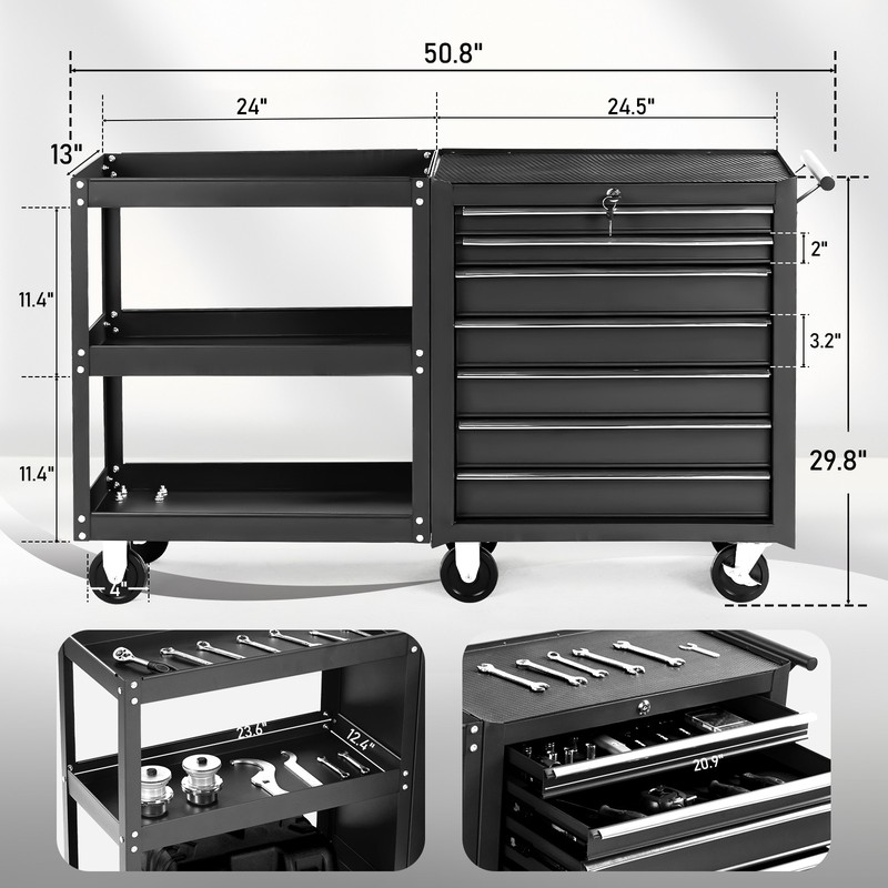 Rolling Tool Chest Tool Box with 7 Drawers & Wheels & Drawer Liners for Garage gallery