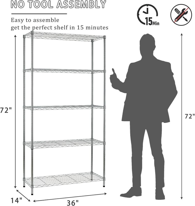 5 Tiers Adjustable Height Wire Shelving Unit 1250 LBS Capacity Metal Shelf Rack gallery