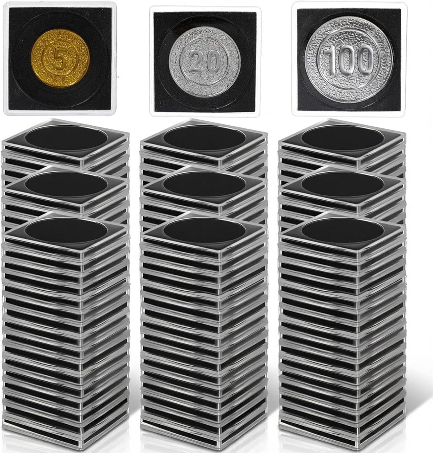 10-300x Square Silver Dollar Coin Capsules Holder with 8 Size Adjustable Gasket gallery