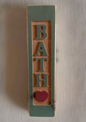 Solid Carved Pine Wood Bathroom Wall Decor “BATH” Heart Country