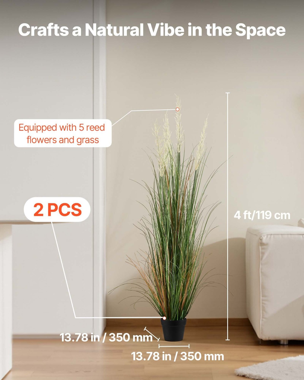 2PCS 47in Artificial Reed Grass in Pot PVC Faux Greenery Plant Decor gallery