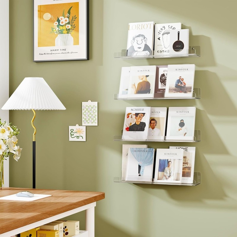 Acrylic Floating Wall Shelf,4 Pack Floating Shelves for Wall, Clear Book Shelf gallery