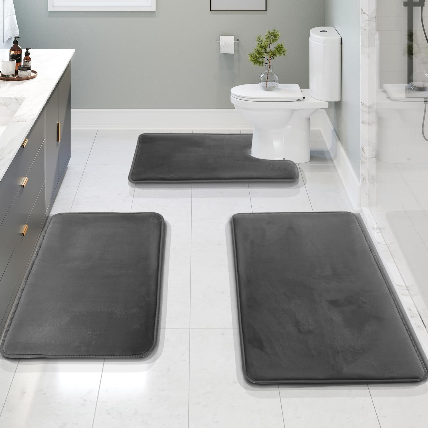 3 Piece Bathroom Rugs Bath Mat Set, Velvet Memory Foam Bath Mats for Bathroom - gallery