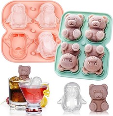 2 Pack Silicone Ice Cube Molds Fun Shapes 3D Animal Large Ice Cube Trays with