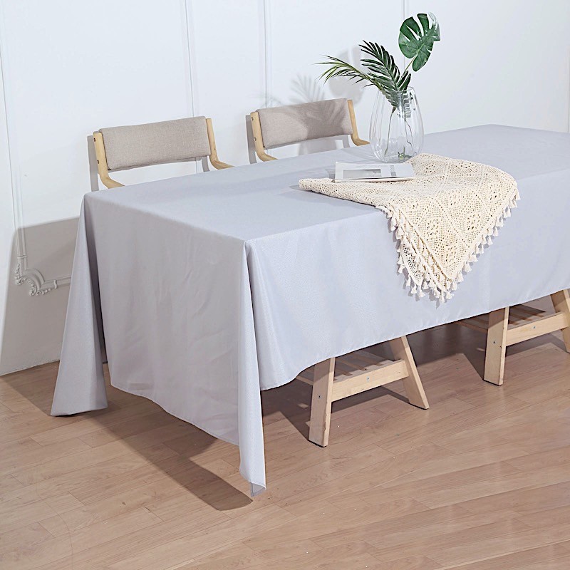 SILVER 72x120 RECTANGLE POLYESTER TABLECLOTH Light Gray Party Catering Linens gallery