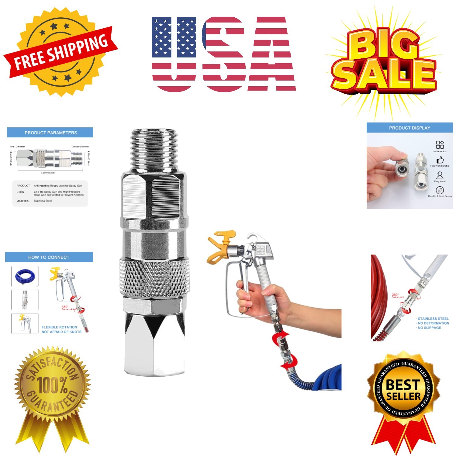 Sprayer Joint 360 Degrees Rotate Stainless Steel Airless High Pressure Spray ... gallery