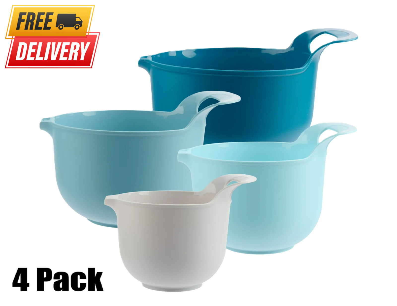 4 Piece Nesting Plastic Mixing Bowl Set with Pour Spouts and Handles, gallery
