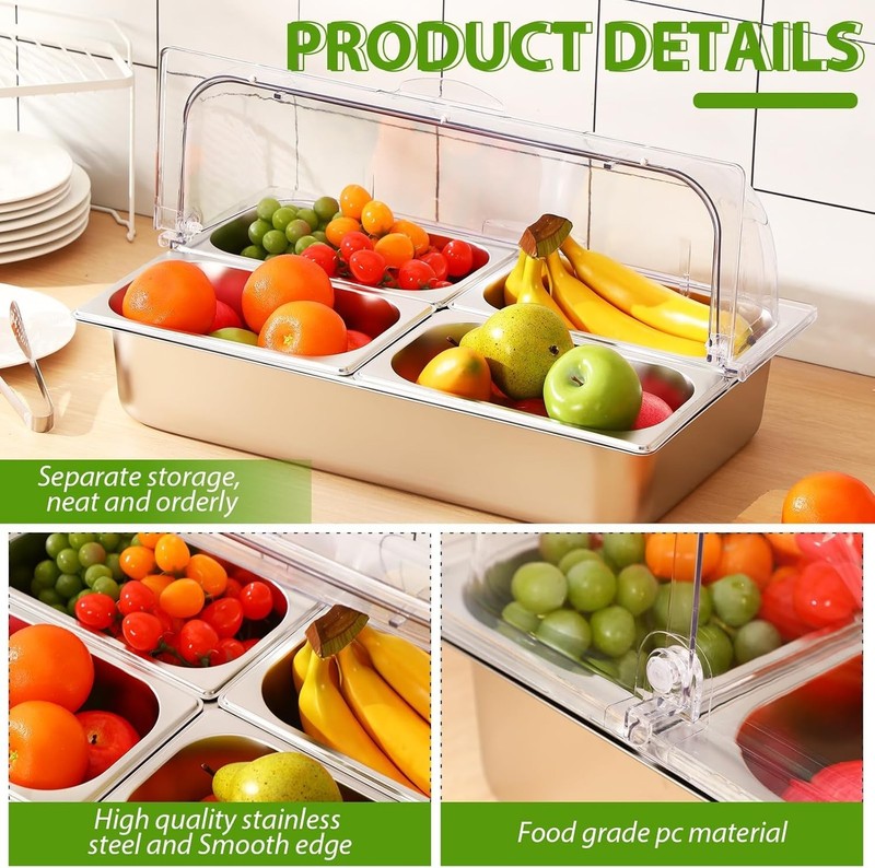 Countertop Food Serving Display Container and Clear Roll Top Cover Stainless Ste gallery