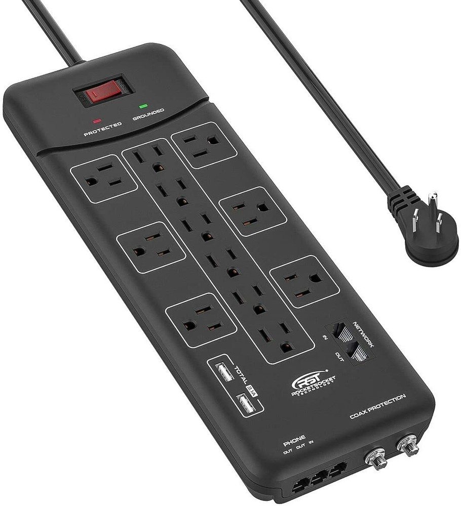 CRST 9FT Surge Protector Power Strip 4050Joules, with USB(3.1A) Ethernet,Cable