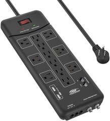 CRST 9FT Surge Protector Power Strip 4050Joules, with USB(3.1A) Ethernet,Cable
