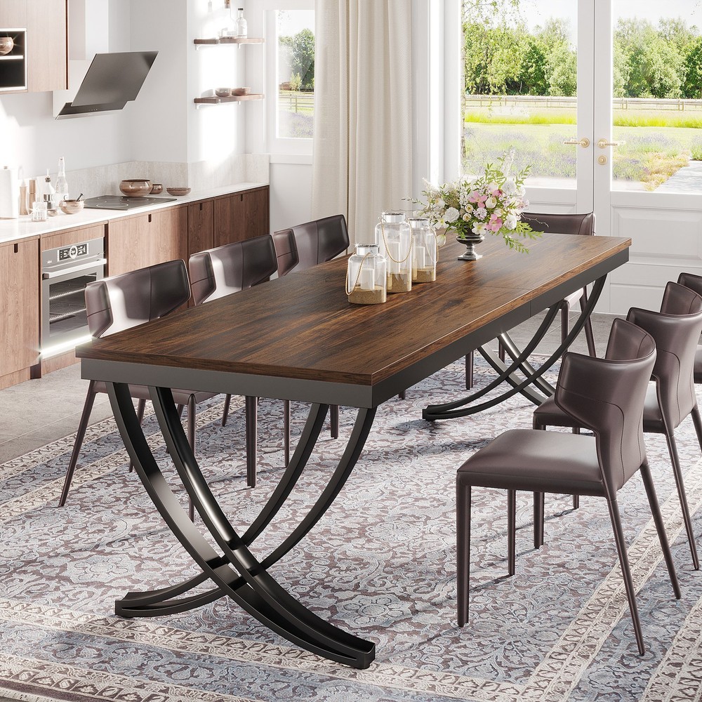 Rectangular Dining Table for 6-8, 79 inch Large Farmhouse Wood Dinner Table