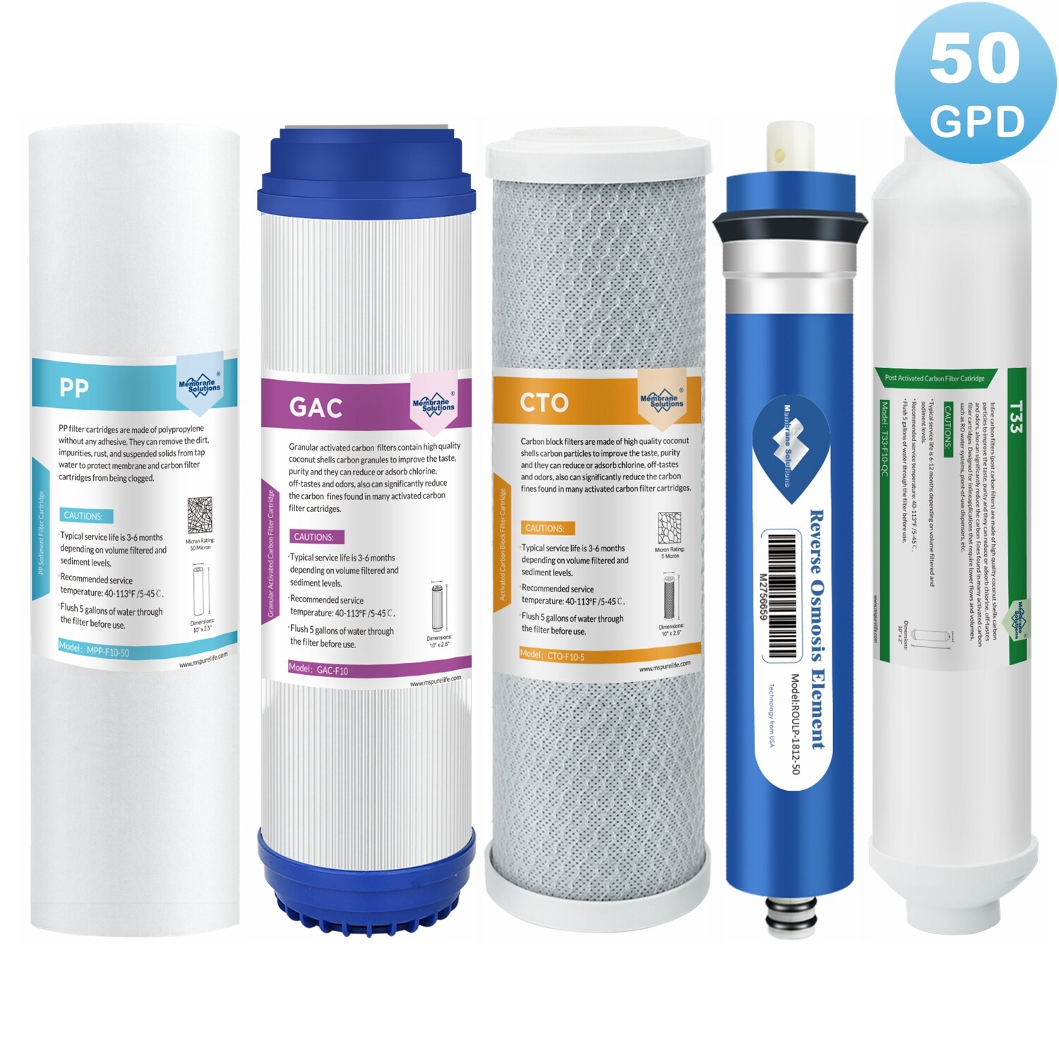 5 Stage Reverse Osmosis System Water Filter with 50GPD RO Membrane 5-Pack Set US gallery