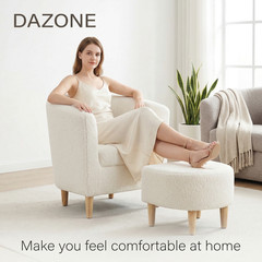 Lambswool Accent Chair Modern Single Sofa Armchair w/Ottoman Living Room Lounge