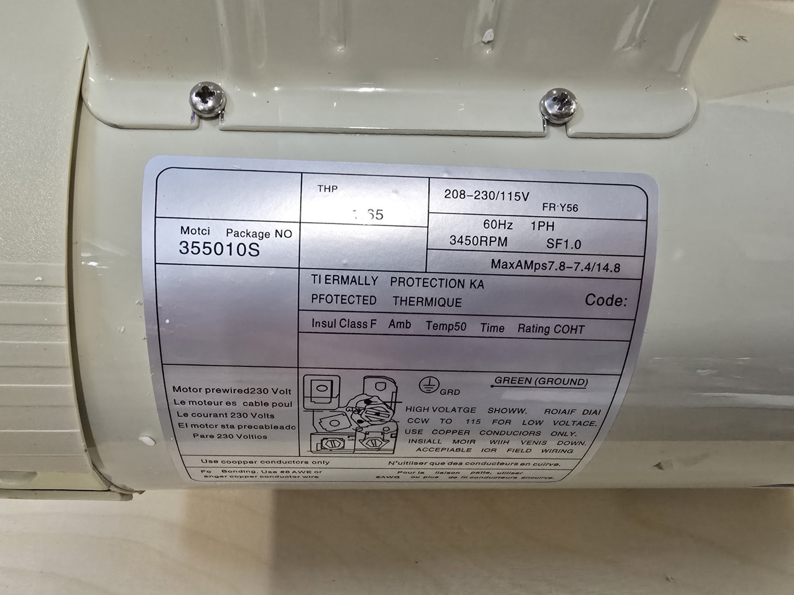 355010S Pool Pump Motor 115/208-230 Volts 1 Speed for WhisperFlo WFE-4 & WFE-26 gallery