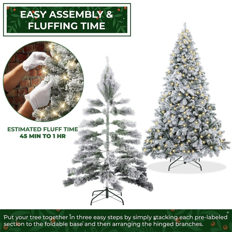 6FT Pre-Lit Snow-Flocked Pine Realistic Artificial Holiday Christmas Tree with gallery