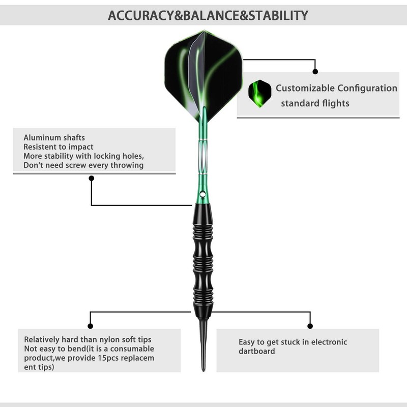 sanfeng Professional Soft Tip Darts Set 20 Grams W/ 50 O-Rings- 30 GREEN gallery