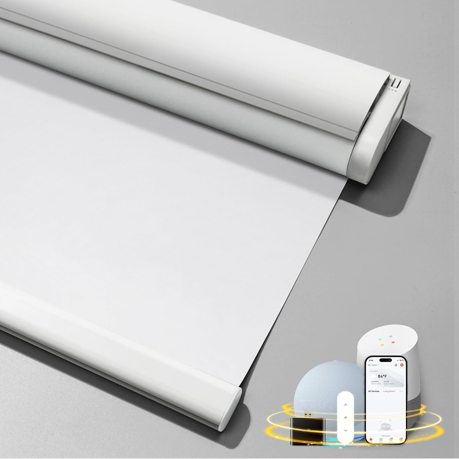 Remote-Controlled Cordless Blackout Smart Blinds, 35" W X 72" H, White gallery