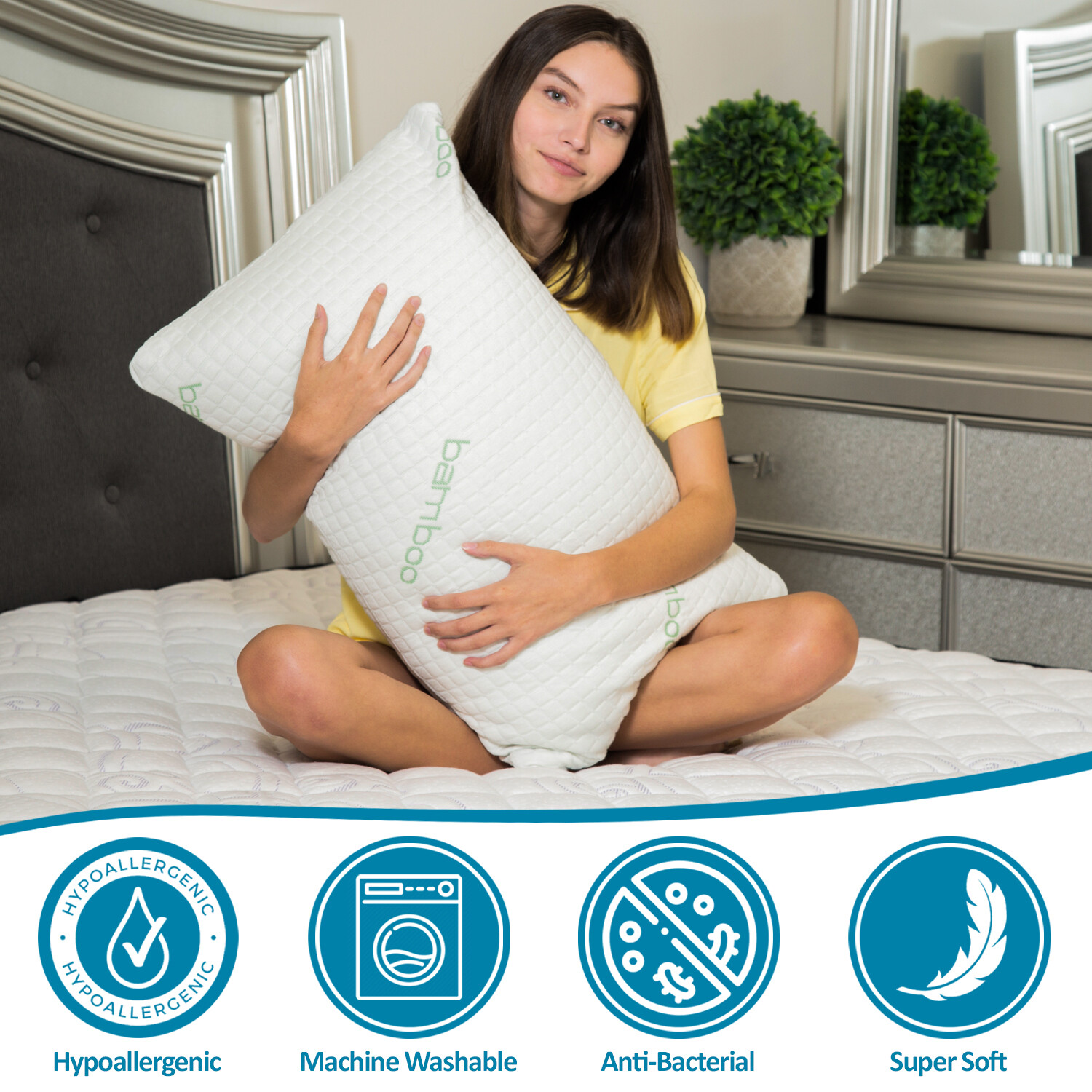 Elif Bamboo Pillows Adjustable Shredded Memory Foam Bed Pillows King or Queen gallery