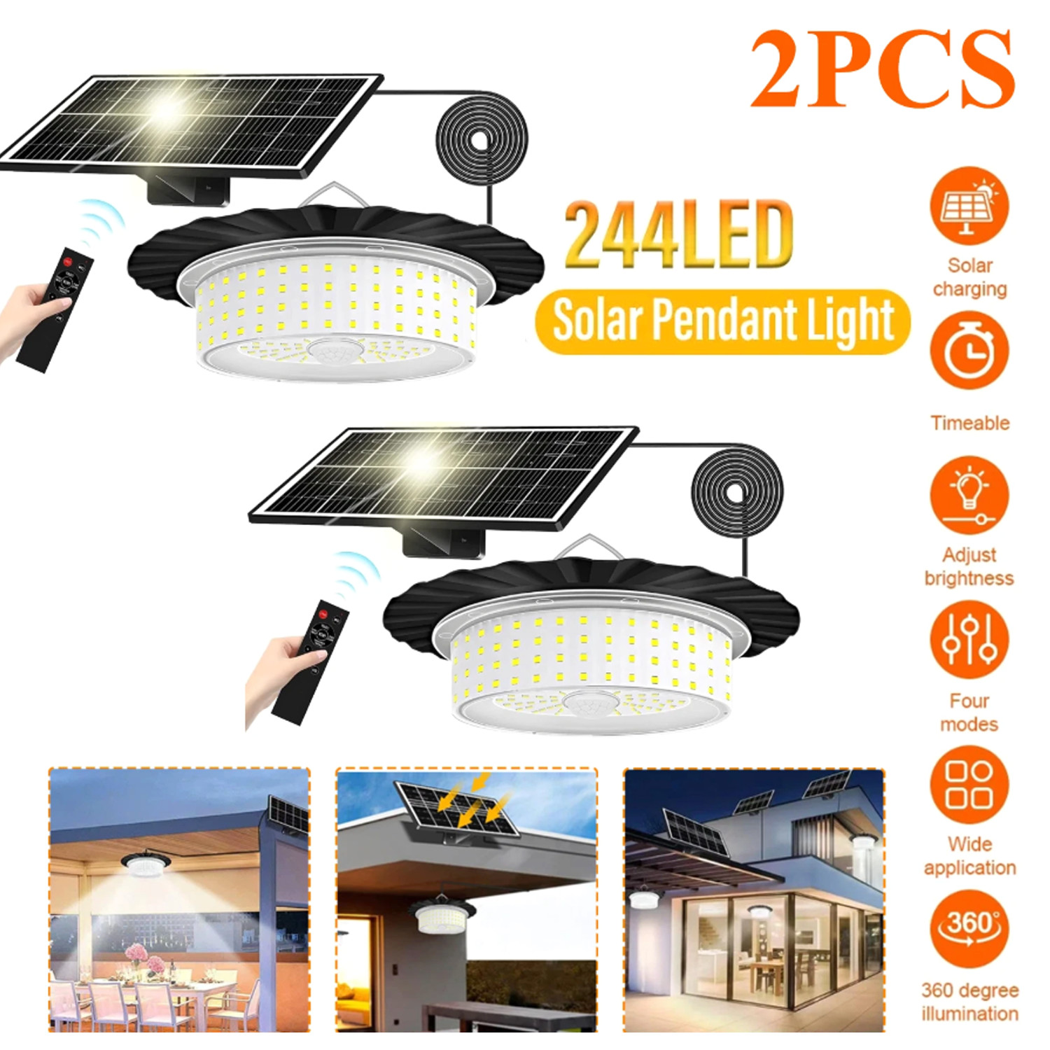 2X 244LED Solar Pendant Light Out/Indoor Solar Powered Motion Sensor Shed Light gallery