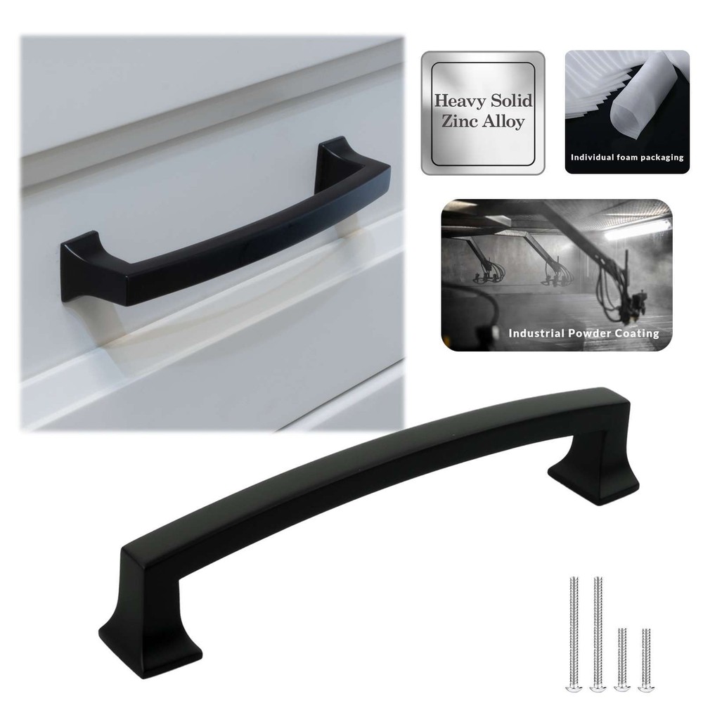 Solid Matte Black Square Cabinet Pulls Knobs Handles Kitchen Bathroom Drawers