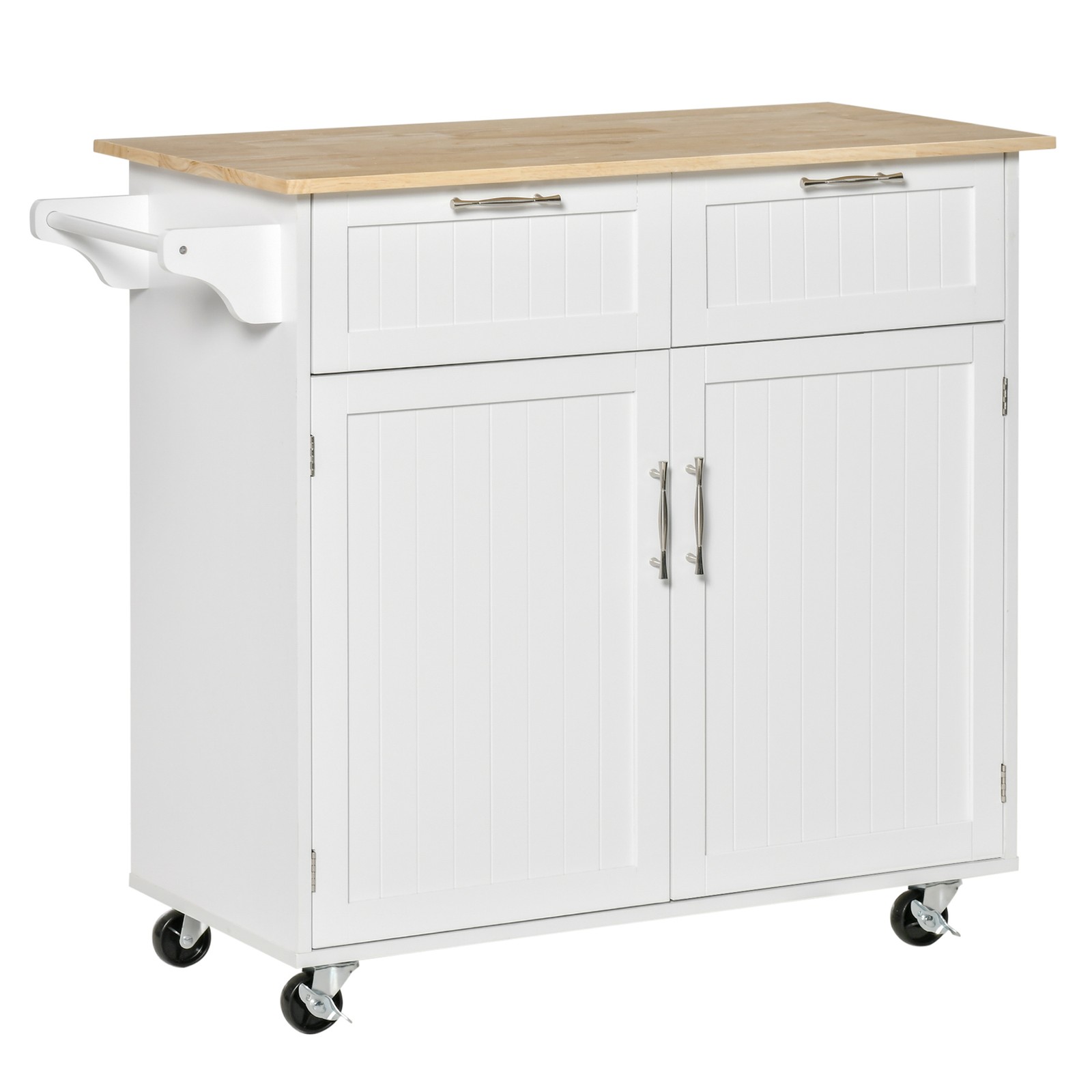 41in Rolling Kitchen Island Cart w/ Rubberwood Top Drawers White gallery