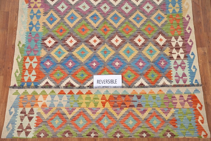 All-Over Pattern 6x8 ft. Reversible Kilim Kelim Area Rug Wool Flatweave Carpet gallery