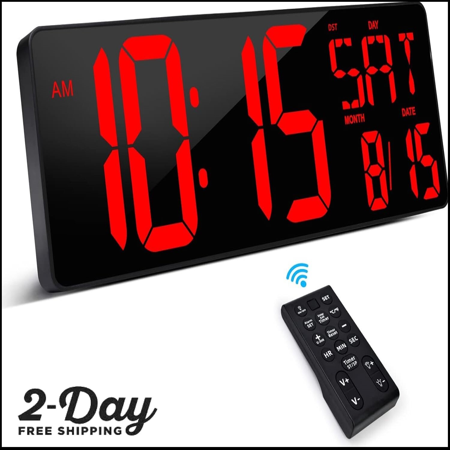 Atomic Clock LED Silent Large Display Digital Wall Clock Never Needs Red New gallery