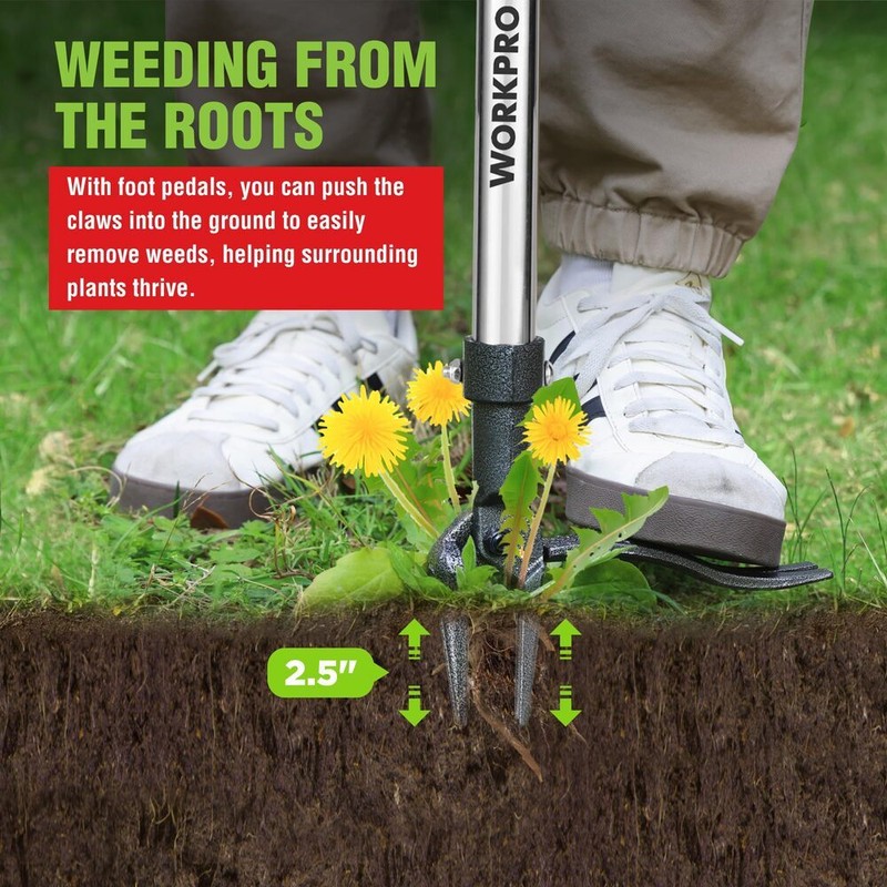 WORKPRO Weed Puller Tool Long Adjustable Handle Stand Up Heavy Duty Weed Remover gallery
