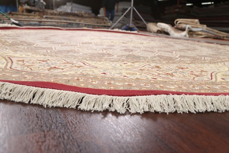 Vegetable Dye Traditional Oriental Round Rug 10x10 ft Handmade Wool/ Silk Carpet gallery