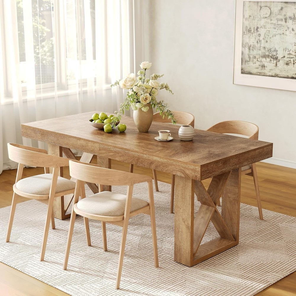 63-Inch Rectangle Dining Table for 4-6 People, Farmhouse Kitchen Dinner Table