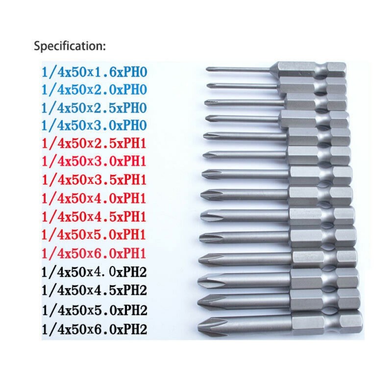 PH0 PH1 PH2 Phillips Head Screw Bit or Set Impact Driver Drill Magnetic 1/4" Hex gallery