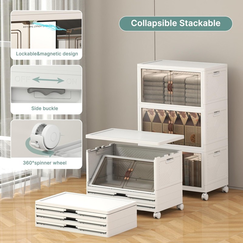 144QT Lockable Storage Bins with Lids - Stackable Storage Cabinet with Doors ... gallery