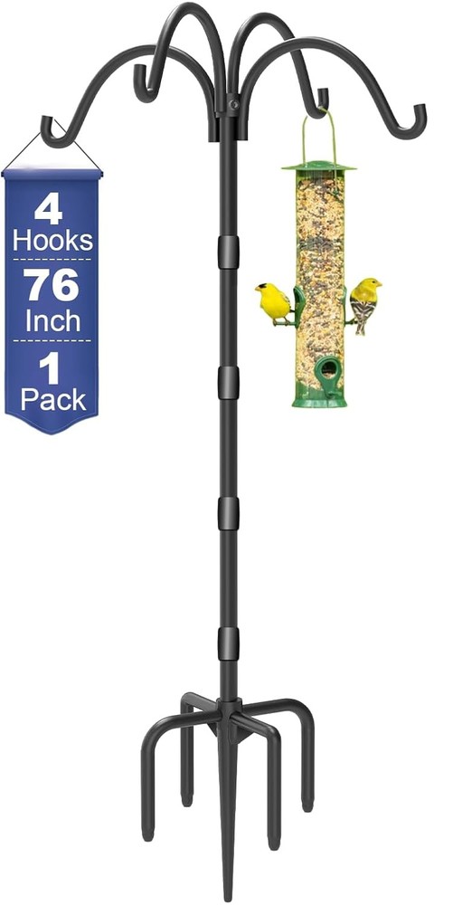 Upgrade 4-Hook Shepherds Hooks for Outdoor with Plastic Tube, 76" Heavy Duty Bir
