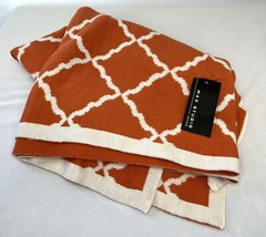 Max Studio Home Decorative Knit Throw Orange and Cream Lattice 50”x60”