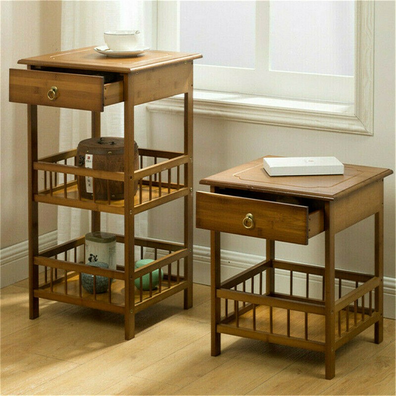Bamboo Side Table Bedside Couch Chairside End Table Multipurpose Nightstand Draw gallery